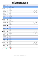 calendrier février 2053 au format portrait pour prendre des notes
