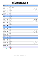 calendrier février 2054 au format portrait pour prendre des notes