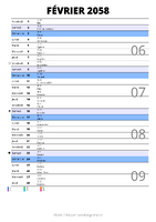 calendrier février 2058 au format portrait pour prendre des notes