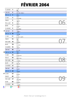 calendrier février 2064 au format portrait pour prendre des notes