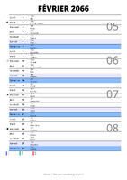calendrier février 2066 au format portrait pour prendre des notes