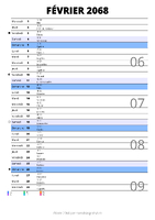 calendrier février 2068 au format portrait pour prendre des notes
