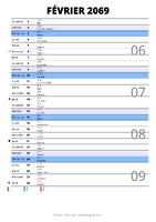 calendrier février 2069 au format portrait pour prendre des notes