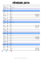calendrier février 2074 au format portrait pour prendre des notes
