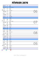 calendrier février 2076 au format portrait pour prendre des notes