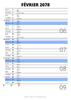 calendrier février 2078 au format portrait pour prendre des notes