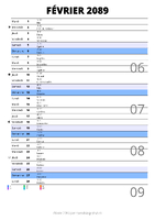 calendrier février 2089 au format portrait pour prendre des notes