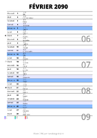 calendrier février 2090 au format portrait pour prendre des notes