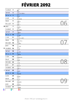 calendrier février 2092 au format portrait pour prendre des notes