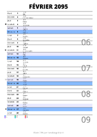 calendrier février 2095 au format portrait pour prendre des notes