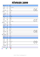 calendrier février 2099 au format portrait pour prendre des notes