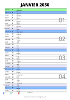 calendrier janvier 2050 au format portrait pour prendre des notes