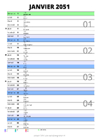 calendrier janvier 2051 au format portrait pour prendre des notes