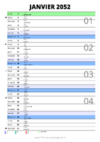 calendrier janvier 2052 au format portrait pour prendre des notes