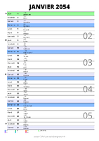 calendrier janvier 2054 au format portrait pour prendre des notes