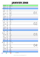 calendrier janvier 2066 au format portrait pour prendre des notes