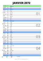 calendrier janvier 2072 au format portrait pour prendre des notes