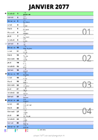calendrier janvier 2077 au format portrait pour prendre des notes