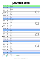 calendrier janvier 2078 au format portrait pour prendre des notes