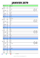 calendrier janvier 2079 au format portrait pour prendre des notes