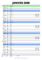 calendrier janvier 2088 au format portrait pour prendre des notes