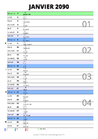 calendrier janvier 2090 au format portrait pour prendre des notes