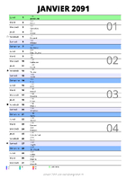 calendrier janvier 2091 au format portrait pour prendre des notes