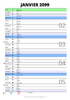 calendrier janvier 2099 au format portrait pour prendre des notes