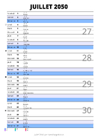 calendrier juillet 2050 au format portrait pour prendre des notes