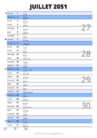 calendrier juillet 2051 au format portrait pour prendre des notes
