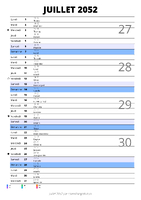 calendrier juillet 2052 au format portrait pour prendre des notes