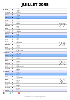 calendrier juillet 2055 au format portrait pour prendre des notes