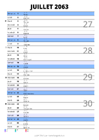 calendrier juillet 2063 au format portrait pour prendre des notes