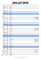 calendrier juillet 2070 au format portrait pour prendre des notes