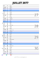 calendrier juillet 2077 au format portrait pour prendre des notes