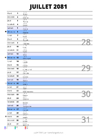 calendrier juillet 2081 au format portrait pour prendre des notes