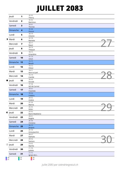 calendrier juillet 2083 au format portrait pour prendre des notes