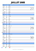 calendrier juillet 2085 au format portrait pour prendre des notes