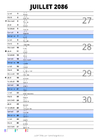 calendrier juillet 2086 au format portrait pour prendre des notes