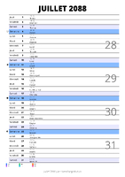 calendrier juillet 2088 au format portrait pour prendre des notes