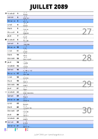 calendrier juillet 2089 au format portrait pour prendre des notes