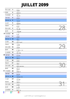 calendrier juillet 2099 au format portrait pour prendre des notes