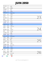 calendrier juin 2050 au format portrait pour prendre des notes