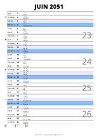 calendrier juin 2051 au format portrait pour prendre des notes