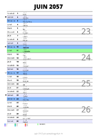 calendrier juin 2057 au format portrait pour prendre des notes