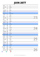 calendrier juin 2077 au format portrait pour prendre des notes