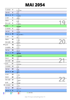 calendrier mai 2054 au format portrait pour prendre des notes