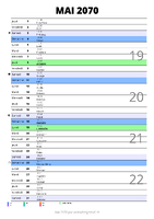 calendrier mai 2070 au format portrait pour prendre des notes