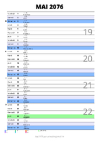 calendrier mai 2076 au format portrait pour prendre des notes