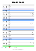calendrier mars 2051 au format portrait pour prendre des notes